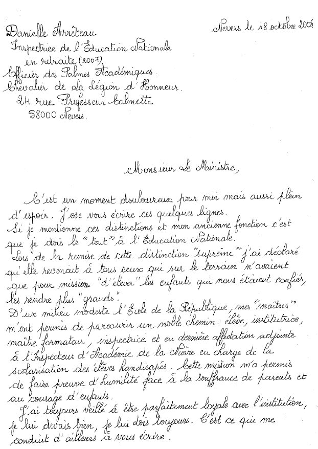 Lettre d&rsquo;une inspectrice juste retraitée à Xavier Darcos…