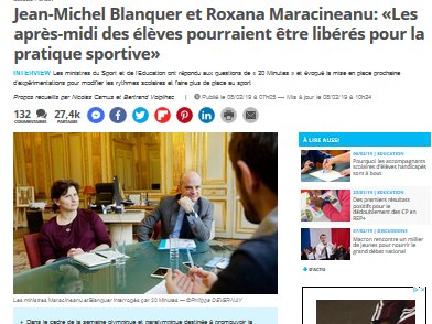 Blanquer, les après-midi libérés par le sport et les profs d&rsquo;EPS