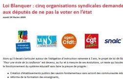 Loi Blanquer : 5 syndicats demandent aux députés de ne pas voter la loi
