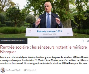 Les sénateurs notent Blanquer