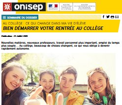 Ma rentrée au collège