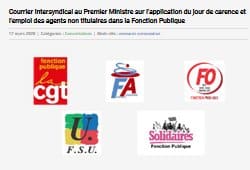 Délai de carence : L’intersyndicale écrit au premier ministre