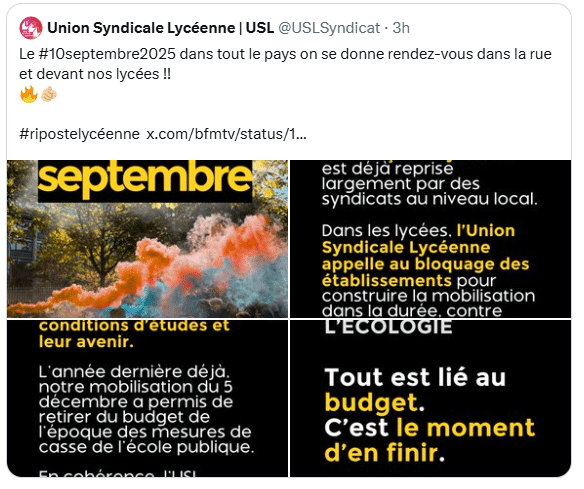 10 septembre : L&rsquo;union syndicale lycéenne appelle au blocus des lycées