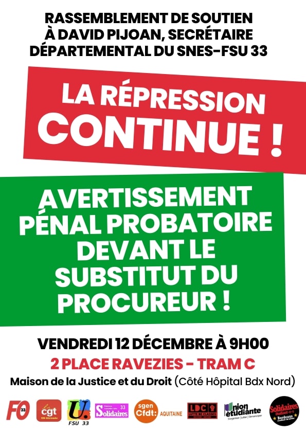 Répression syndicale : non à l’acharnement !