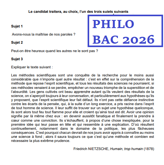 Découvrez le sujet de philosophie pour le BAC 2026